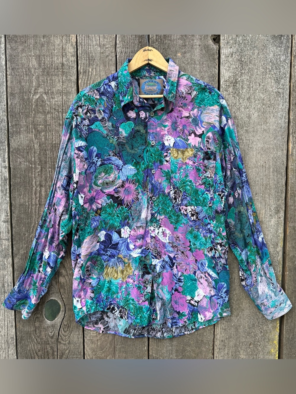 VTG 80s Haupt W. Germany Floral Viscose Rayon Button Up Shirt 39 15 1/2 Med.